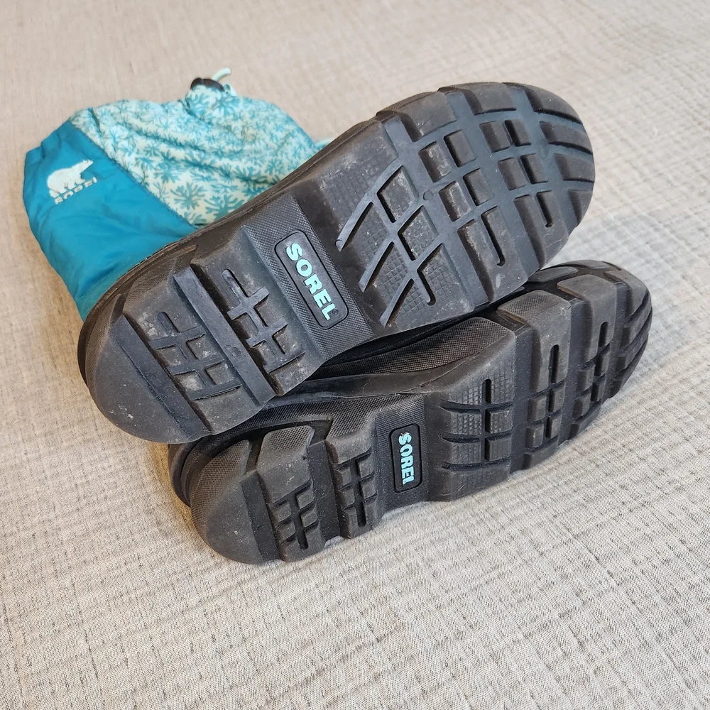 Sorel Winter Insulated Snow Boots Snowflake Teal Blue Black Womens Size 5
